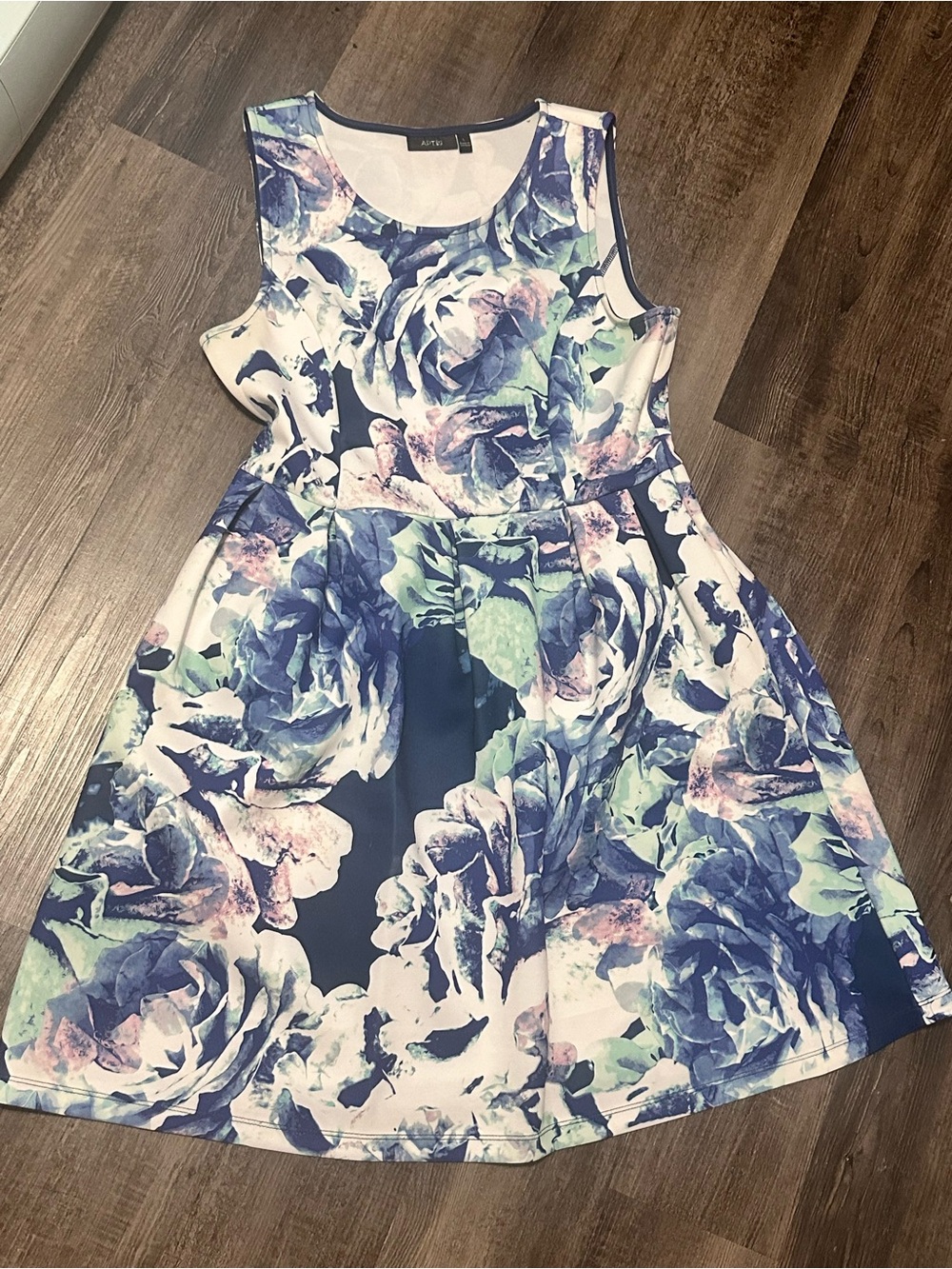 Apt 9 Blue and White Floral Fit-and-Flare Dress